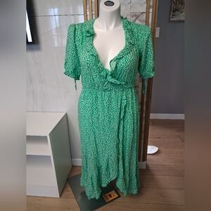 Green Floral Wrap Dress